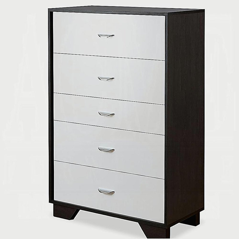Commode 5 tiroirs blanche et espresso