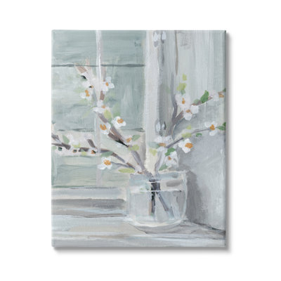 Abstrait rebord de fenêtre à fleurs blanches, nature morte contemporaine, par Annie Warren