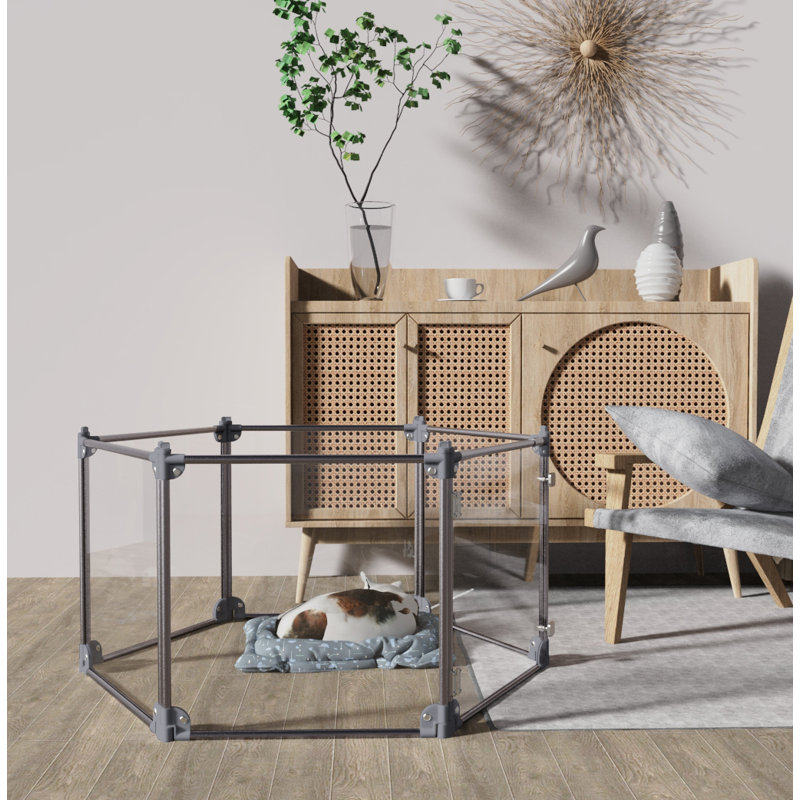 Enclos pour chien transparent, enclos pour animaux transparents, parc à 6 panneaux ajustable, Gris anthracite