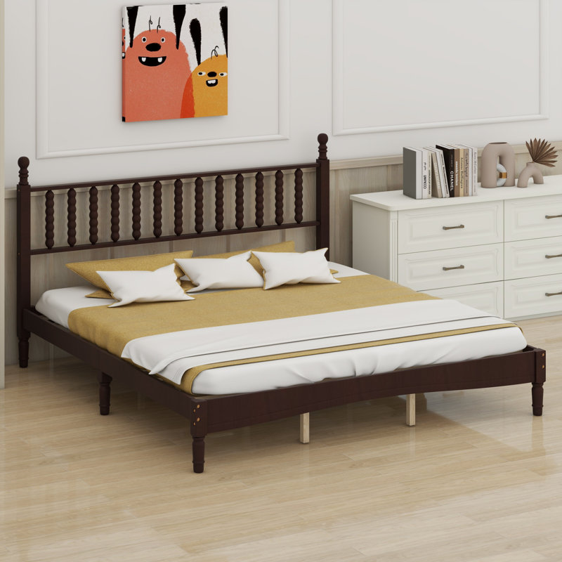 Lit plateforme en bois avec tête de lit en forme de gourde, lit plateforme de style rétro avec support à lattes en bois