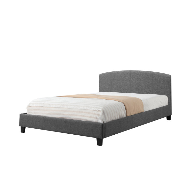 Modern Upholstered Platform Bed with Curved Headboard, Grey Linen Fabric Bed Frame, No Box Spring Required, Queen, Queen