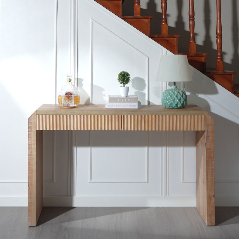 Console rustique en bois avec tiroir - Design minimaliste, texture nervurée et finition naturelle