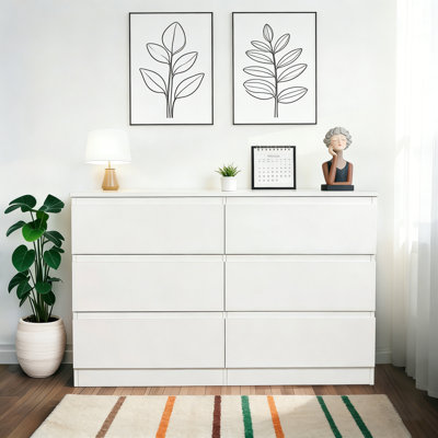 Modern Black Dresser With 6 Drawers, Spacious Countertop & Concealed Handles