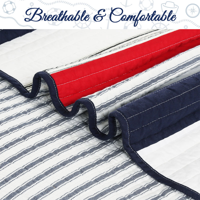 Cotton Striped Quilt, Queen Quilt + 2 Standard Shams