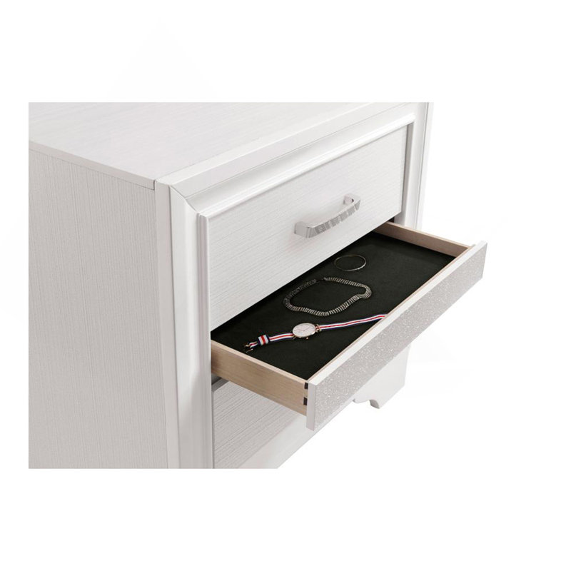 Table de chevet 2 tiroirs avec 1 plateau à bijoux, blanc, Blanc