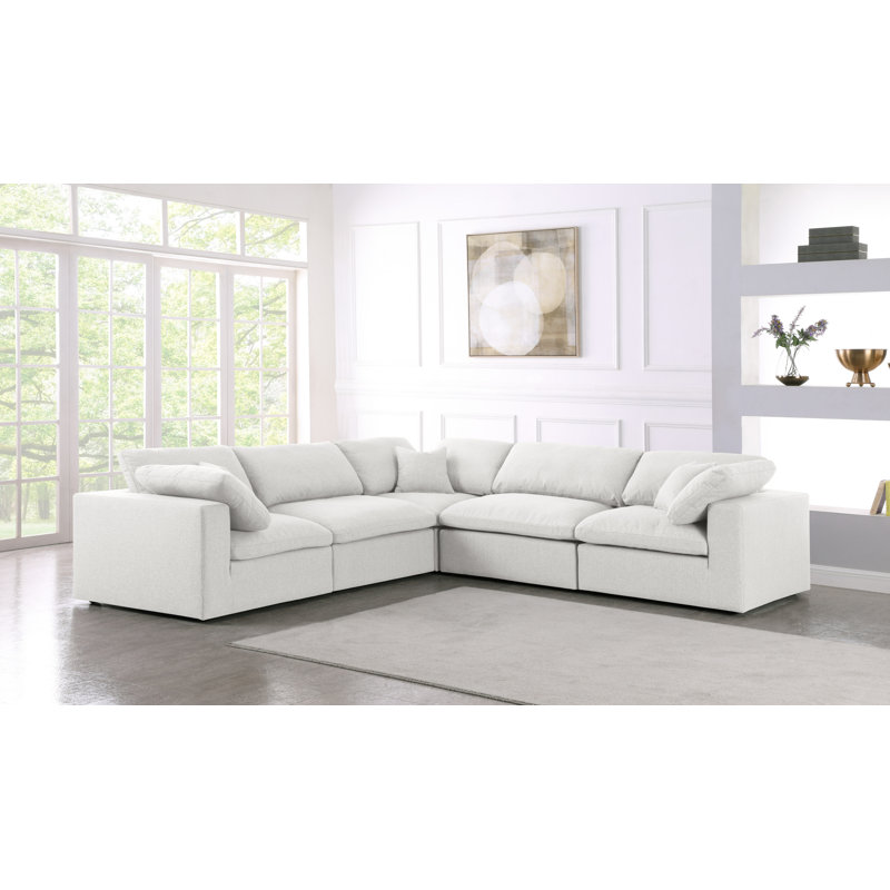 Canapé modulaire de coin symétrique de 119 po de largeur Amillya, Tissu crème texturé en lin