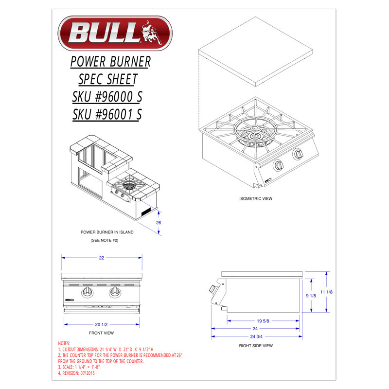 Bull Outdoor Products Built In Stainless Steel Liquid Propane Power Burner