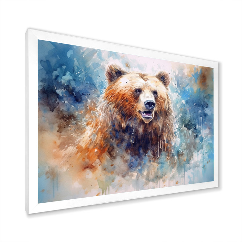 «Majestic Grizzly I» sur toile, H 16 po x l 32 po x P 1 po, Cadre simple blanc