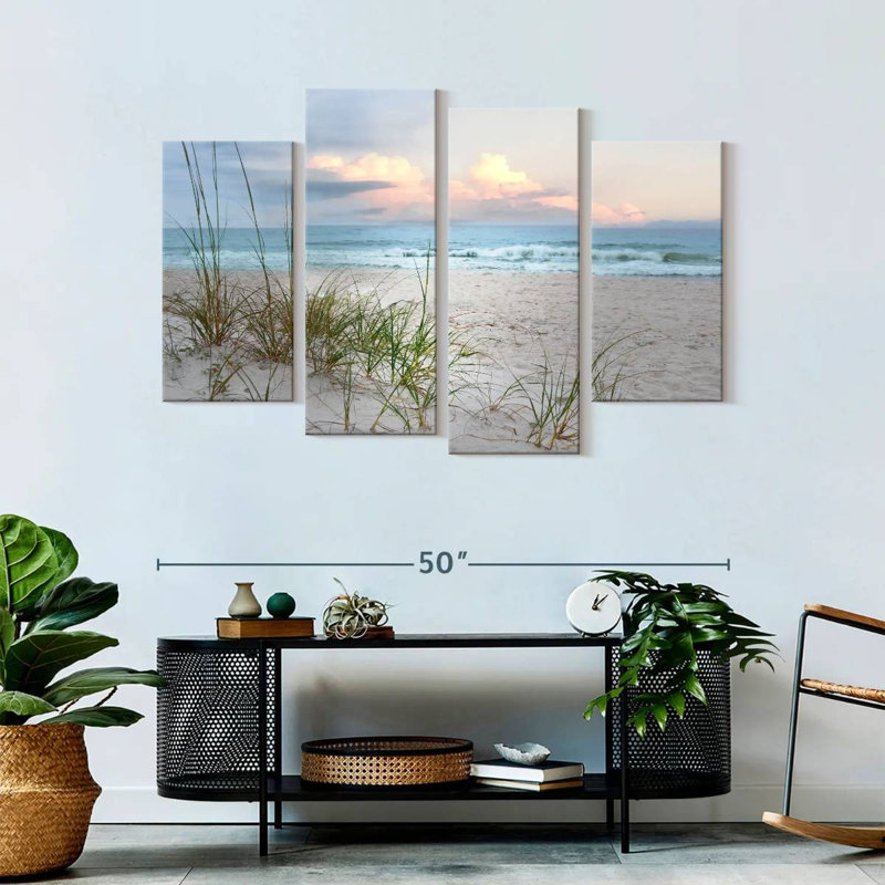 «Sandy Beach Beach Driftwood», impression sur toile 4 pièces, H 32 po x l 52 po x P 1,25 po