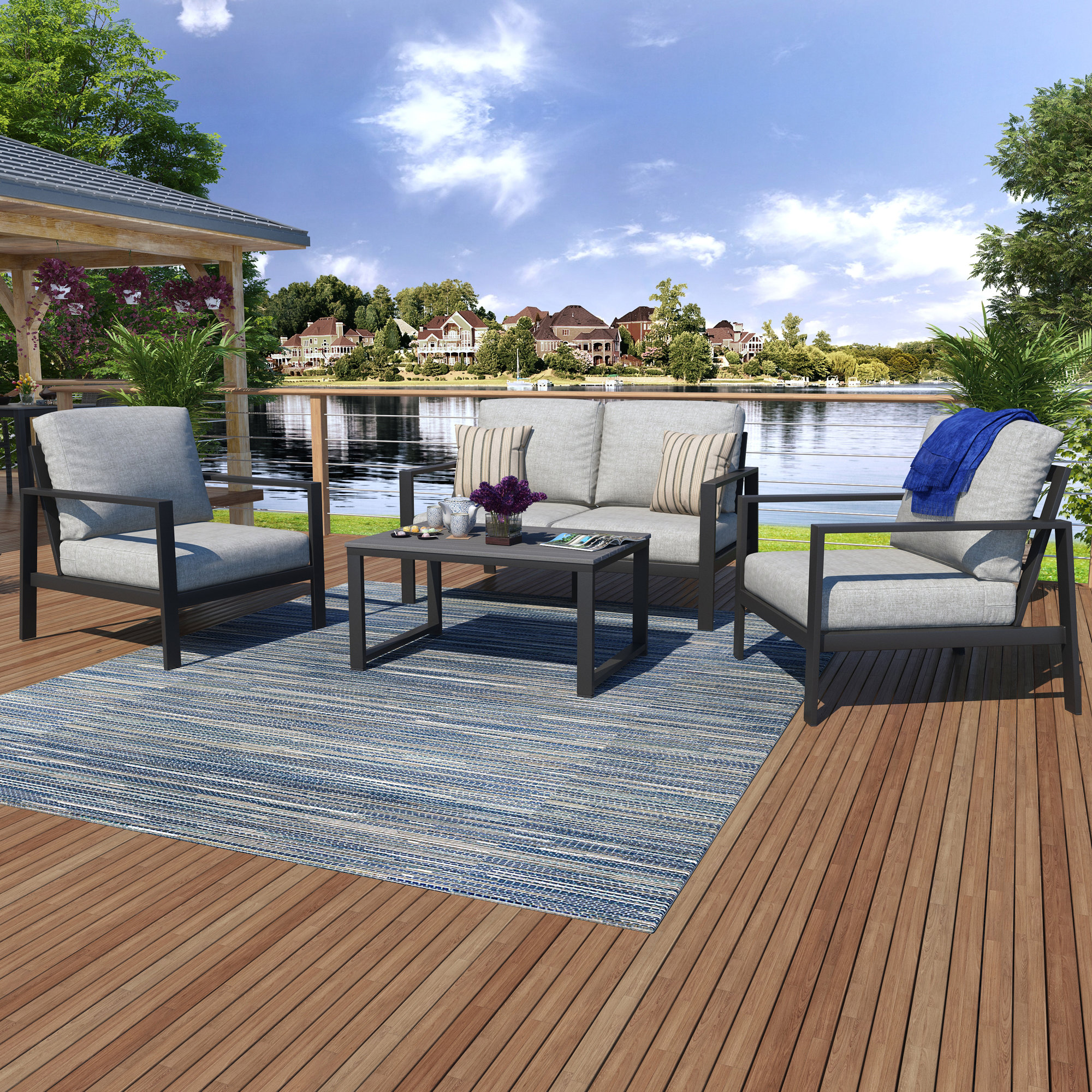 Townsend Sofa Seating Group with Sunbrella® Cushions, Gray, Canvas Granite Sunbrella® Canvas