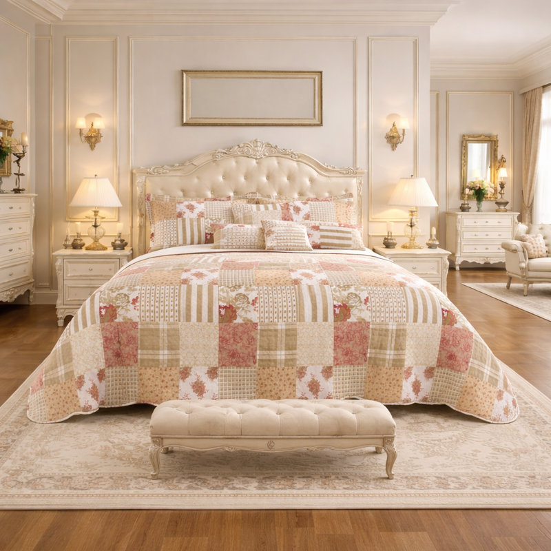 Polyester Patchwork Bedspread with Pillow Shams, Single Bedspread + 1 Standard Sham