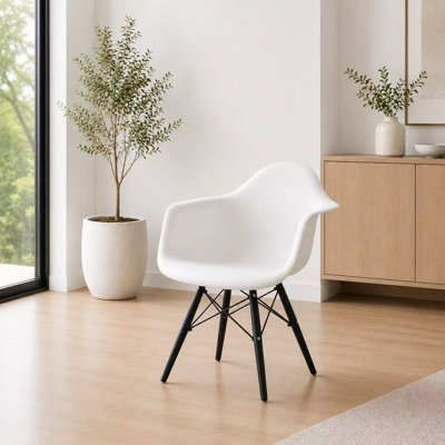 Higgs Dining Chair – Black Wood Leg Armchair with Plastic Seat, Eiffel Design – Modern Kitchen & Dining Room Side Chair – Mid-Century Accent Chair 