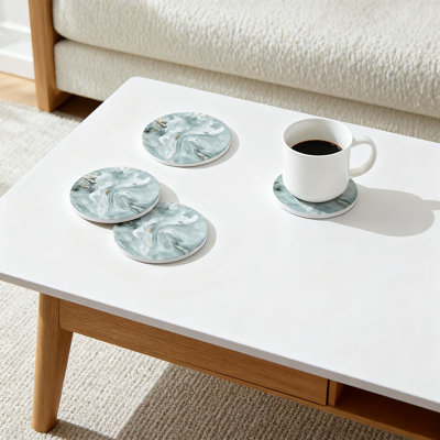 Set Of 6 Marble Coasters With Holder, Absorbent Ceramic Drink Coasters With Cork Backing For Table Protection, Ideal Housewarming Gift