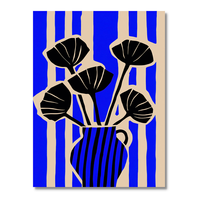 Vase rayé imprimé de fleurs par Treechild, Sans cadre, 18'' W x 24'' H, Wrapped Canvas
