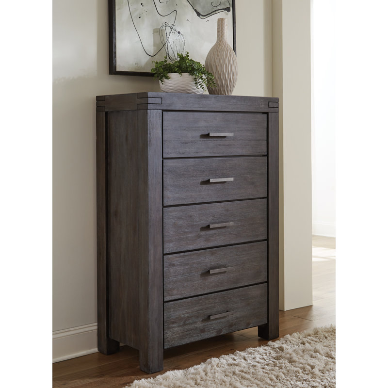 Commode à 5 tiroirs Jhoti, Gris
