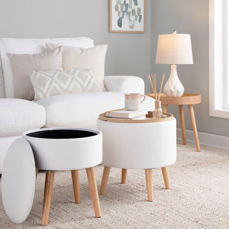 Repose-pieds avec rangement Tray, Crème, crème