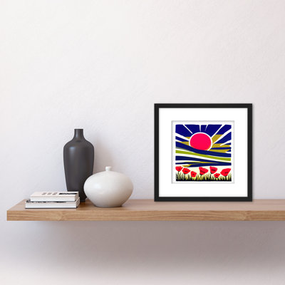 Sunrise Blue Sky Field Red Poppy Flowers - Single Picture Frame Painting