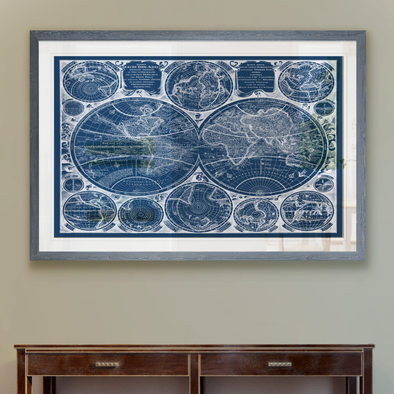 «World Globes Blueprint» par Paul Cezanne - Peinture encadrée, H 28 po x l 38 po x 1,25 po, Impression encadrée grise, Blanc