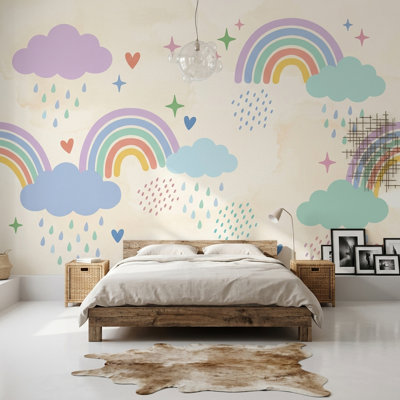 Papier peint arc-en-ciel amovible et fantaisiste