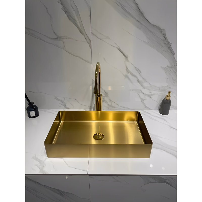 Lavabo vasque rectangulaire en acier inoxydable doré