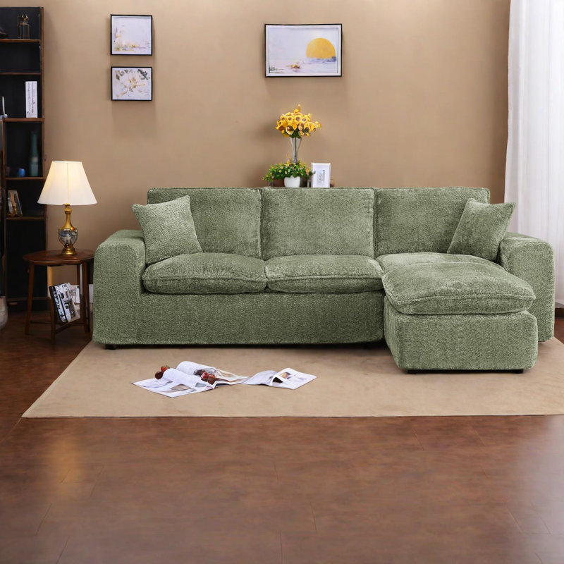 Spacieux canapé modulaire vert moderne avec méridienne réversible
