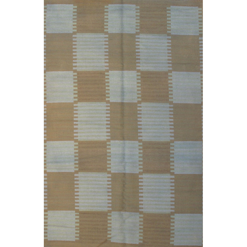 Tapis beige / blanc en laine noué à la main de conception scandinave New Zealand
