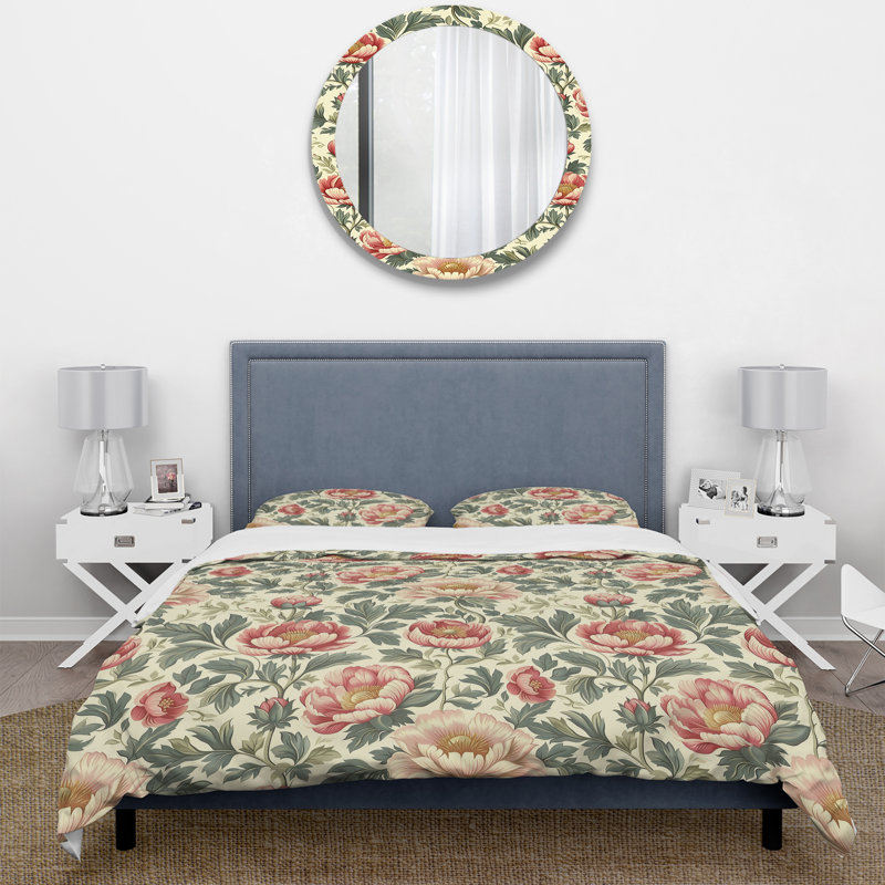 Ensemble de housse de couette traditionnel rouge et vert à motif floral Meadows II