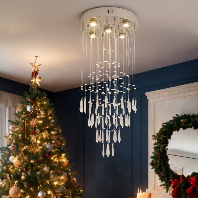 5-Lights Raindrop Crystal Chandelier,Modern Pendant Light Fixture  Ceiling Mount Lamp Lighting Fixtures For Livingroom, Bedroom, Bathroom D15.8“ X H35.8”