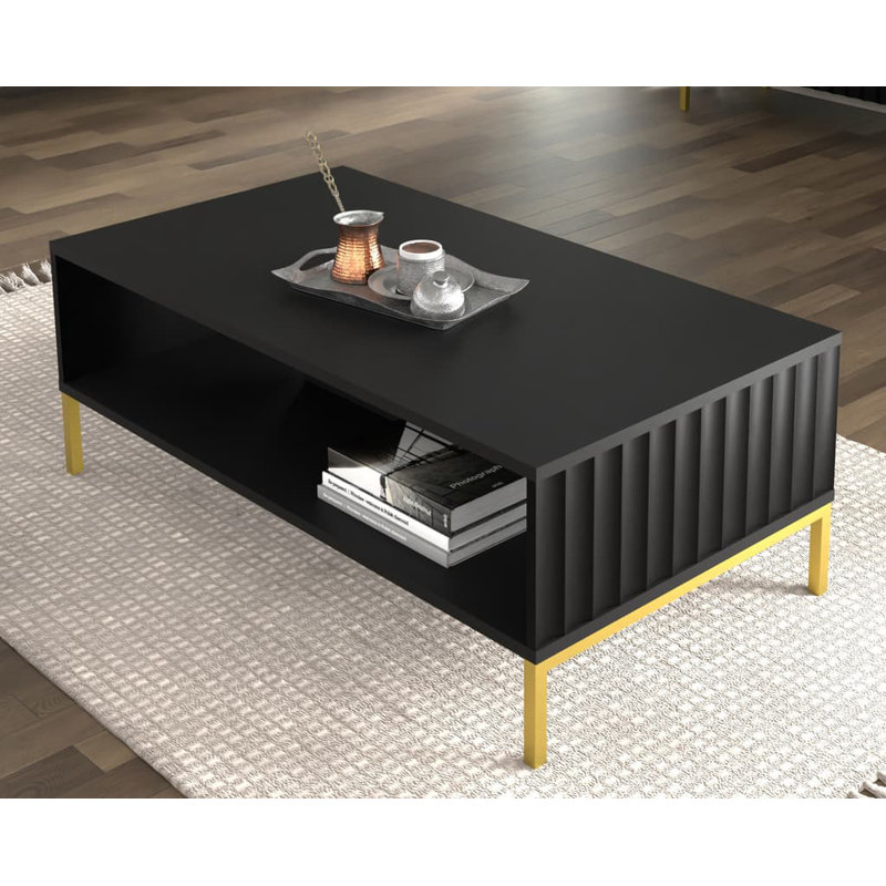Merion Four Leg Coffee Table with Storage, Black