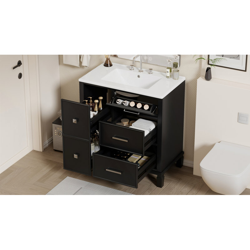 Meuble-lavabo 30 po avec lavabo en céramique, Noir