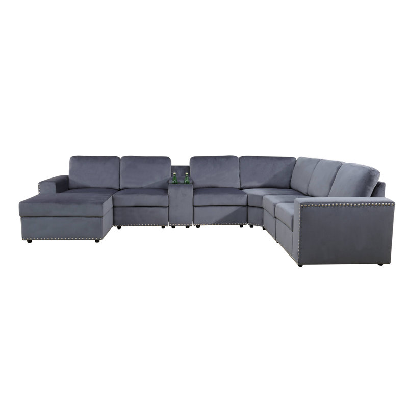 Ensemble de salon canapé en flanelle gris foncé 8 pièces Soren, Gris