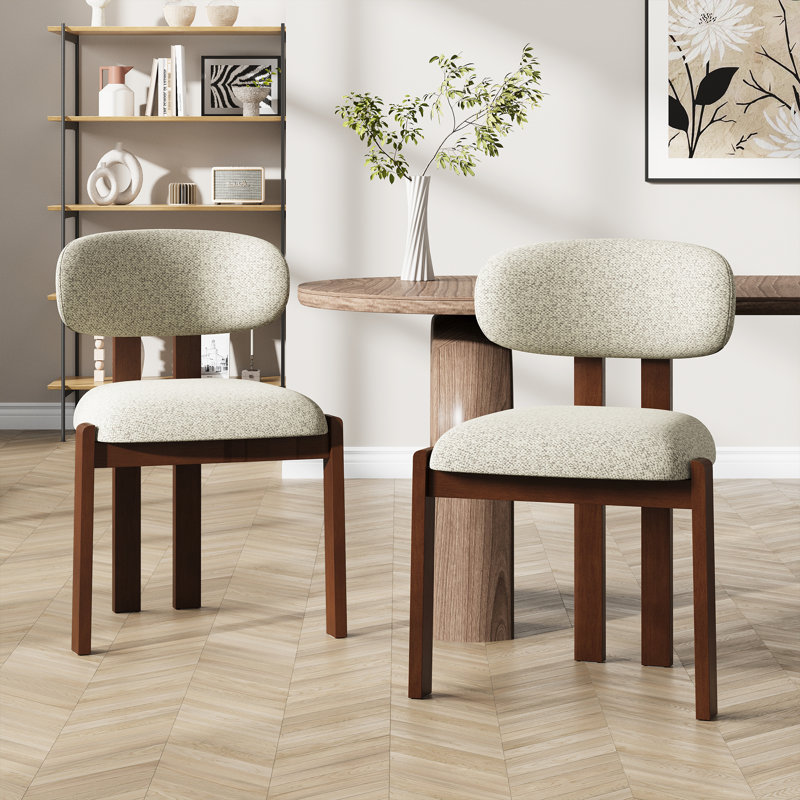 Chaise rembourrée en bois massif avec dossier ergonomique rembourré, Khaki