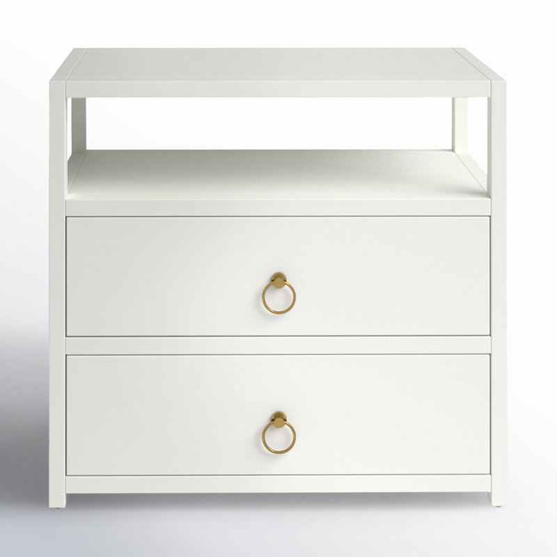 Lark 2 Drawer Wide Nightstand, White