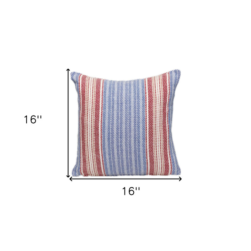 Coussin décoratif en coton 16 po à rayures bleues et rouges