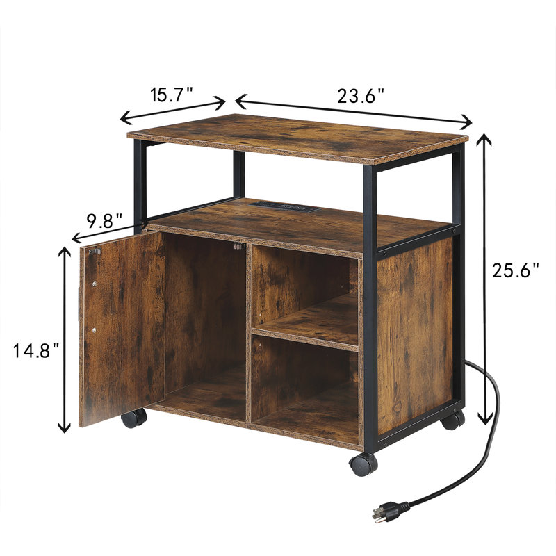 Multifunctional Office File Cabinet with Charging Ports and Printer Stand Storage