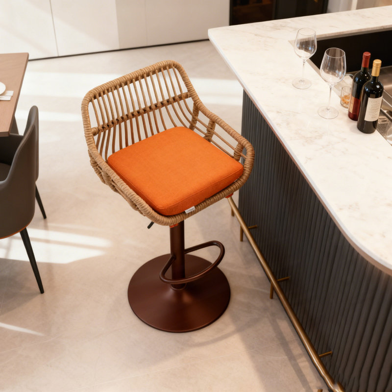 Ensemble de 2 tabourets de bar pivotants avec repose-pieds réglables pour la cuisine et la salle à manger, Orange