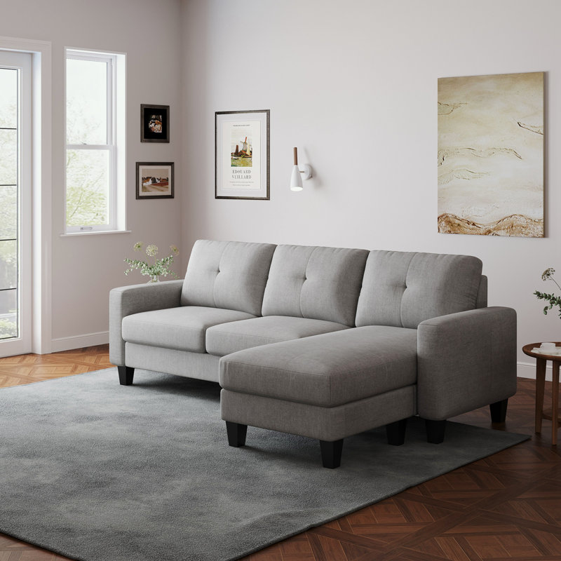 Matteus Upholstered Sectional Left Hand Facing, Gray Polyester Blend