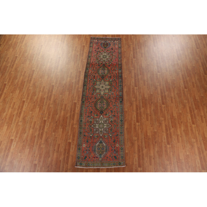 Tapis de couloir unique en laine noué à la main de style années 1960 de 3 pi 5 po x 12 pi 8 po Ruvim