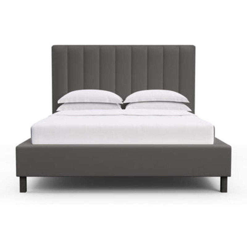 Highline Upholstered Bed, Box Weave Linen Graphite, Full, Ebony