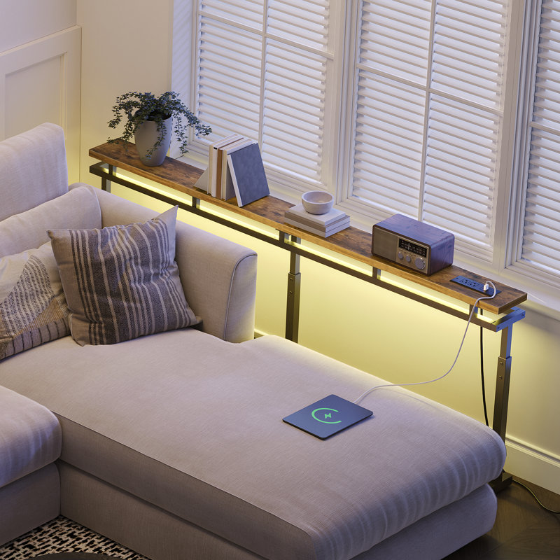 Console Table Entryway Table Behind Couch Table Height Adjustable (27.6"-35.4") with LED Light Strip and Charging Station