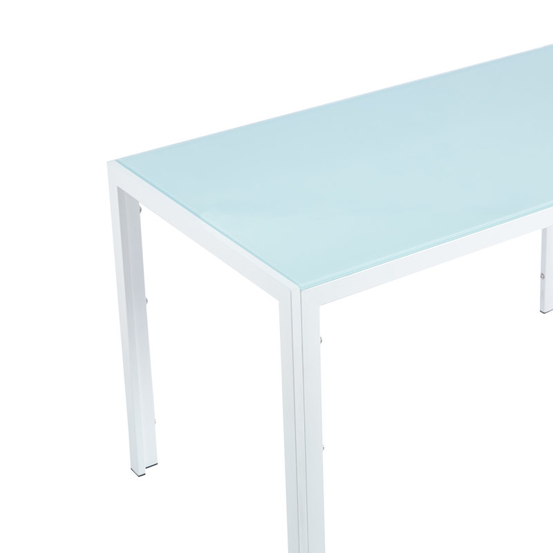 Detlef Glass Top Metal Base Dining Table, 27.5" W x 51.1" L, White
