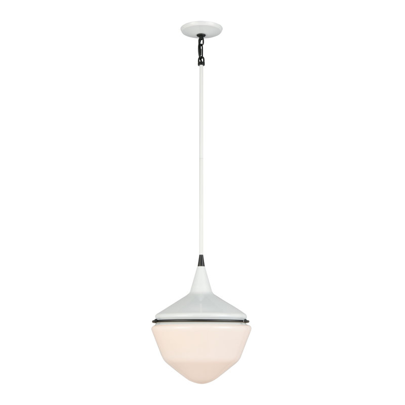 Mini-luminaire suspendu 1 lumière Mid-Century Schoolhouse, H 16 po x l 12 po x P 12 po, Blanc