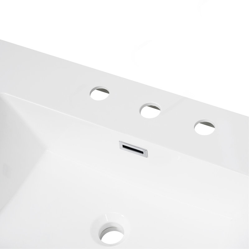 Lavabo en résine 60 po pour meuble-lavabo de salle de bain, avec deux lavabos rectangulaires encastrés, trous de robinet de 8 po, comptoir de meuble-lavabo seulement, blanc éclatant