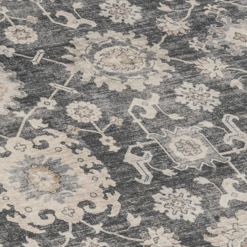 Tapis lavable à la machine Natashia Bryn, Gris beige ivoire, Rectangulaire 3 pi x 5 pi