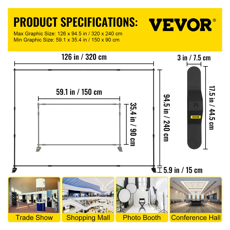 Adjustable Black Aluminum Backdrop Banner Stand with Carrying Bag