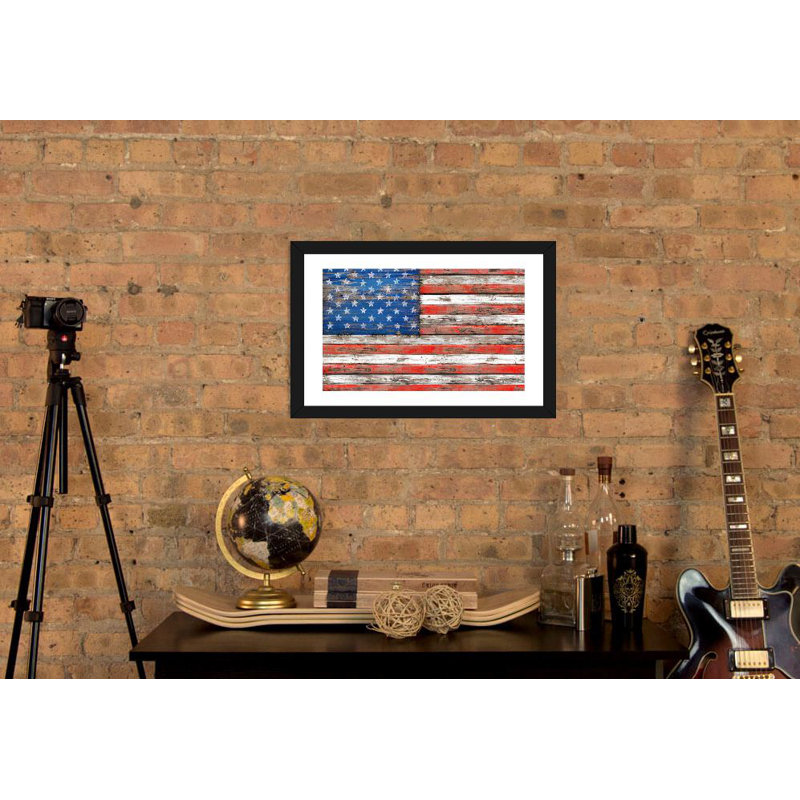 « usa rétro bois » par diego trigall, impression, H 16 po x l 24 po x P 1 po, Papier encadré noir
