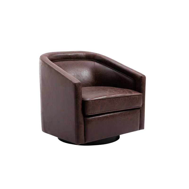 Kiersten Faux Leather Swivel Barrel Chair, Dark Chocolate Brown Faux Leather
