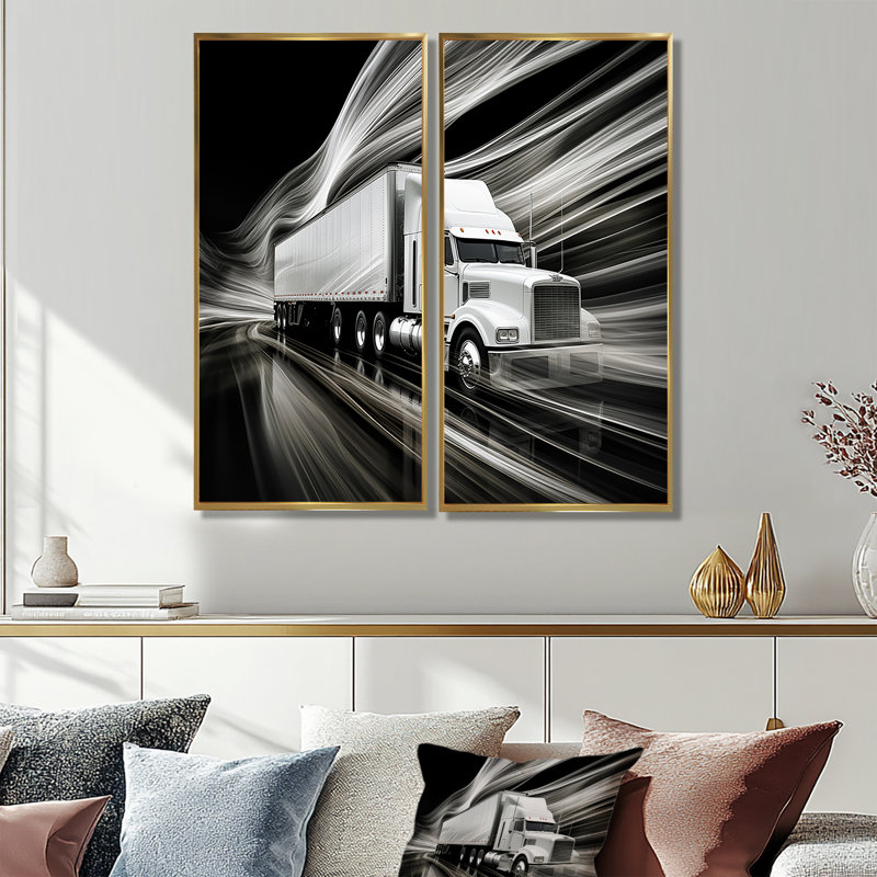 Camion, 53 pi, translucide Rhythms I - art mural gris, H 40 po x l 40 po, Impression encadrée flottante, Doré