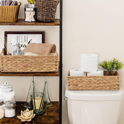 Water Hyacinth Toilet Paper Storage Basket, 2-Pack Hand Woven Toilet Tank Organizer With Lid For Bathroom Shelves Countertop, Natural Wicker Decorative Bin For Tissue, Rustic Farmhouse & Boho Home Decor