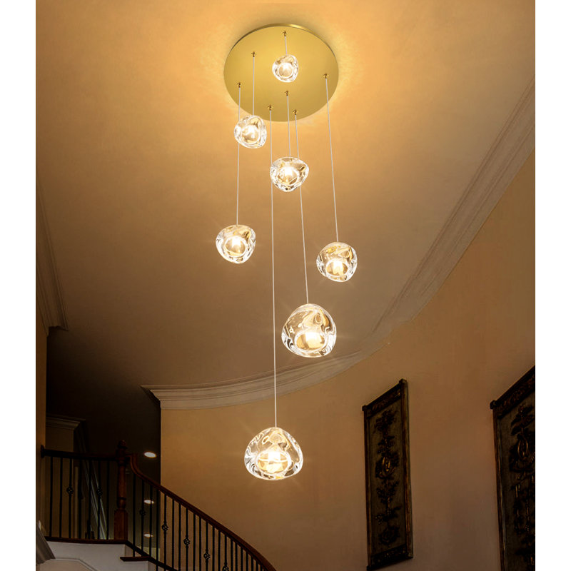 Lustre 7 lumières en cristal Glam Pendants, Doré